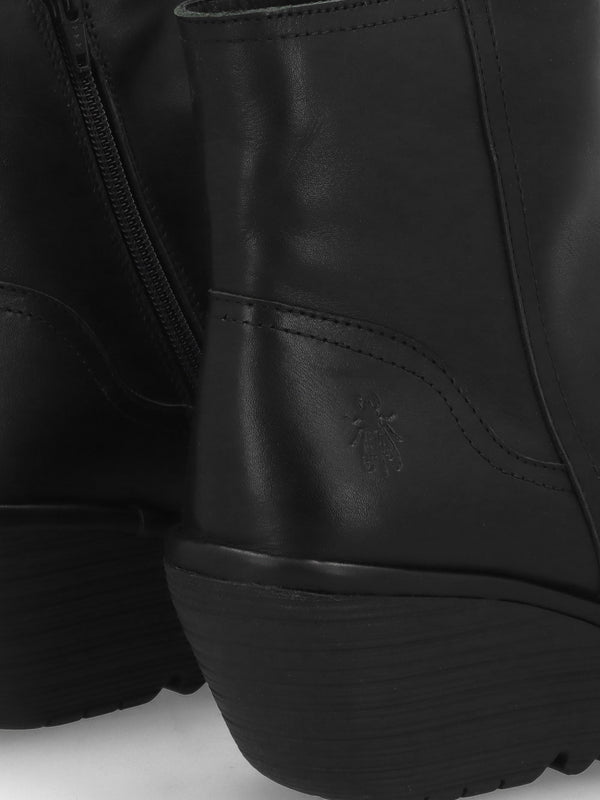 Yeti Black Leather Wedge Ankle Boots