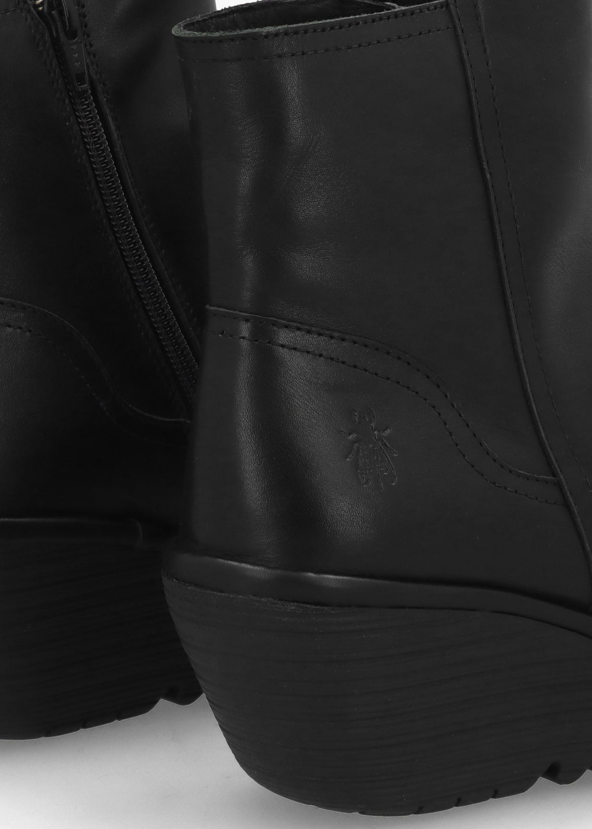 Yeti Black Leather Wedge Ankle Boots