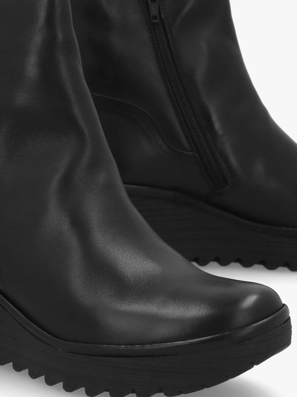 Yeti Black Leather Wedge Ankle Boots