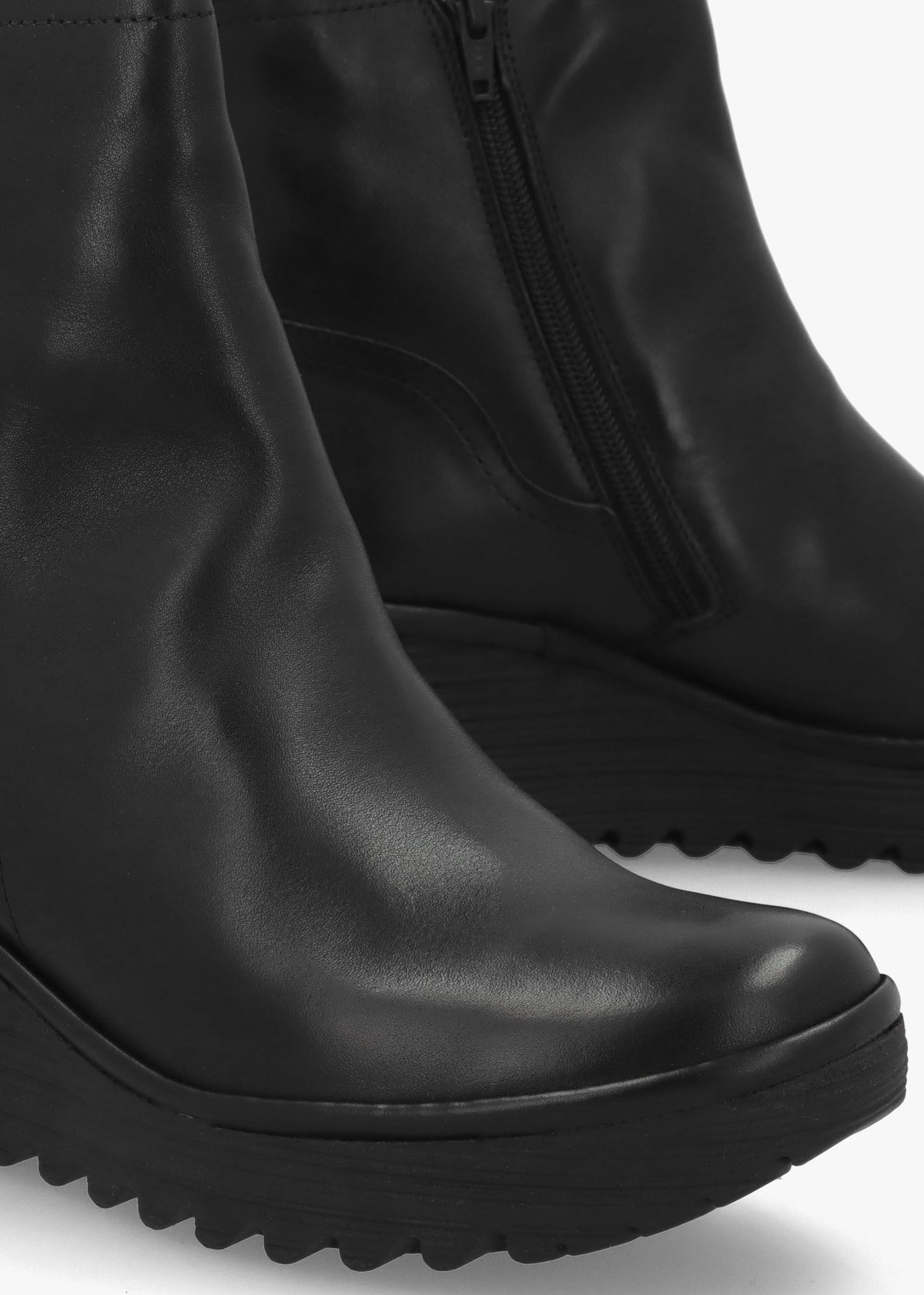 Yeti Black Leather Wedge Ankle Boots