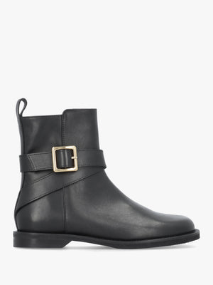 Black Leather Buckle Strap Ankle Boots
