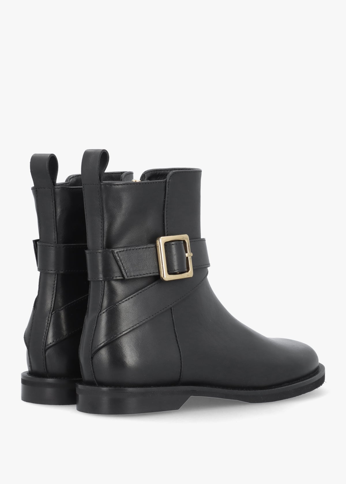 Black Leather Buckle Strap Ankle Boots