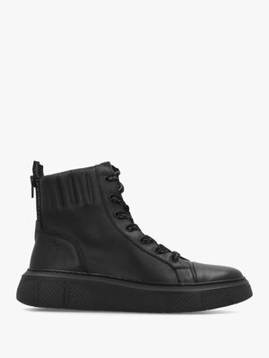 Erby Black Leather Sporty Ankle Boots