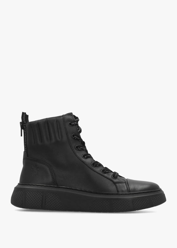 Erby Black Leather Sporty Ankle Boots