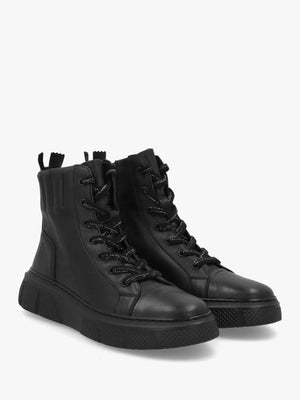 Erby Black Leather Sporty Ankle Boots
