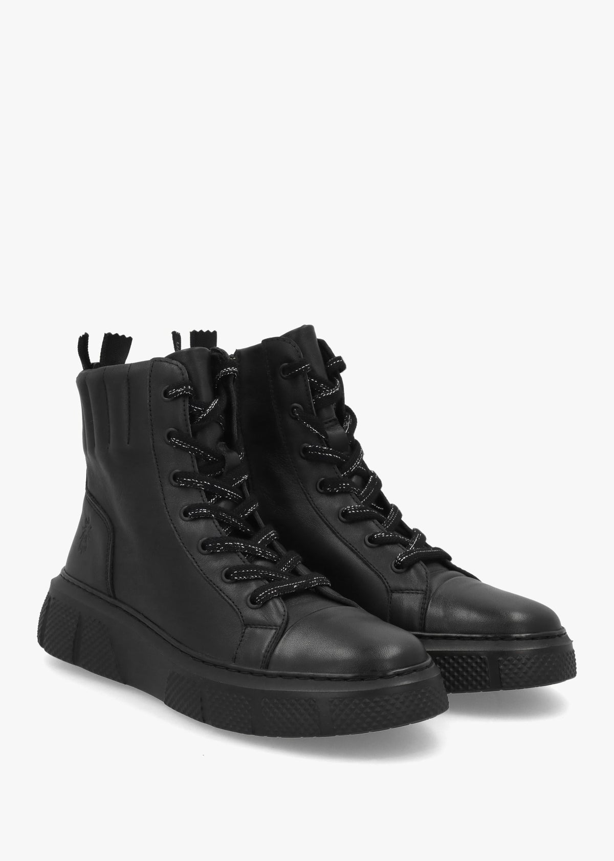 Erby Black Leather Sporty Ankle Boots