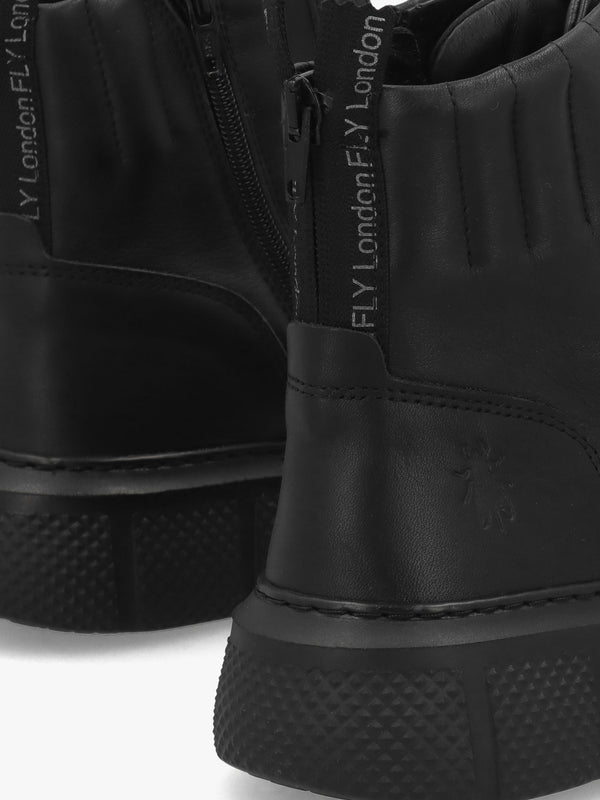 Erby Black Leather Sporty Ankle Boots