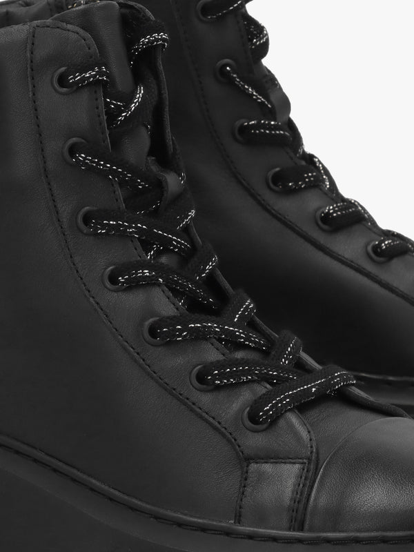 Erby Black Leather Sporty Ankle Boots