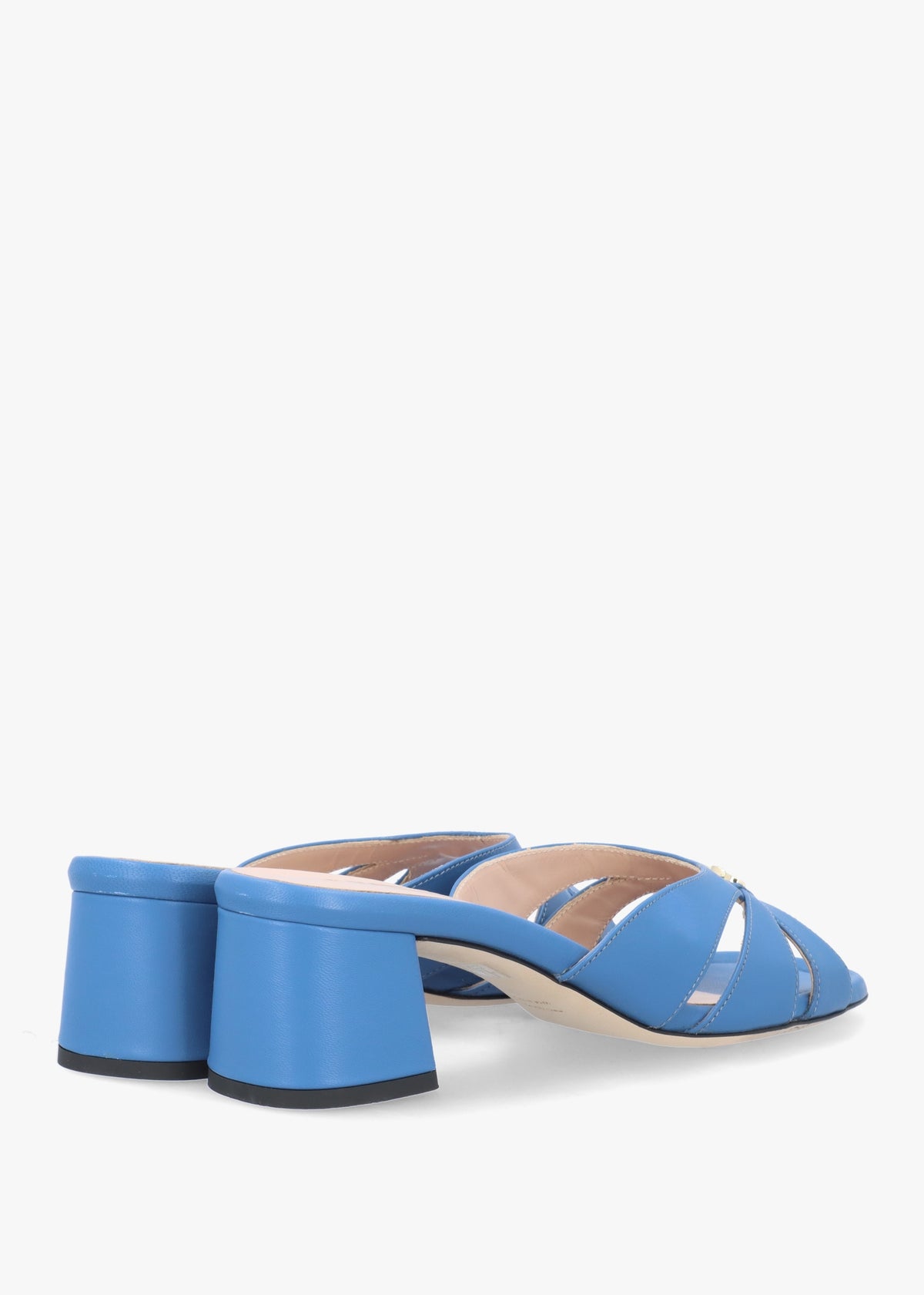Blue Leather Cutaway Mid Heel Mules