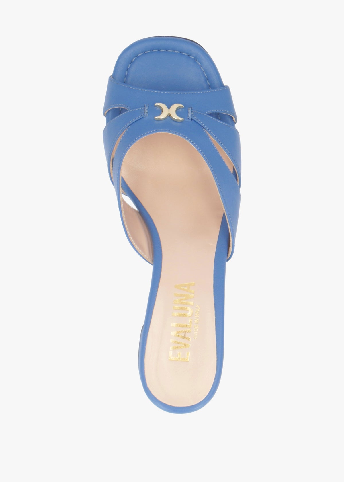 Blue Leather Cutaway Mid Heel Mules
