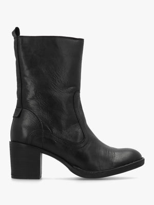 Bore Black Leather Heeled Calf Boots