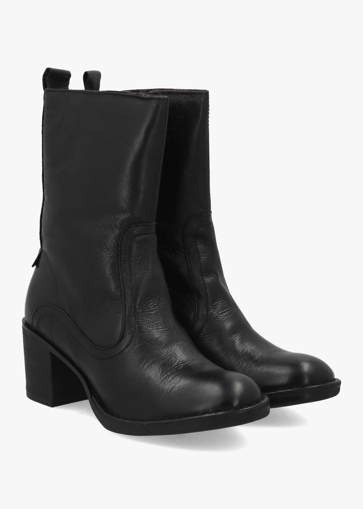 Bore Black Leather Heeled Calf Boots