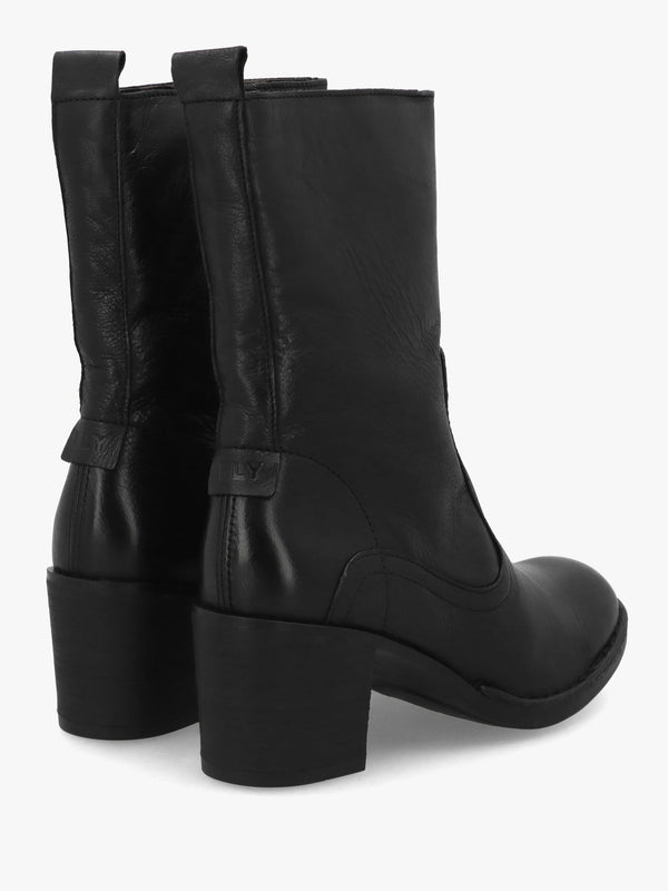 Bore Black Leather Heeled Calf Boots