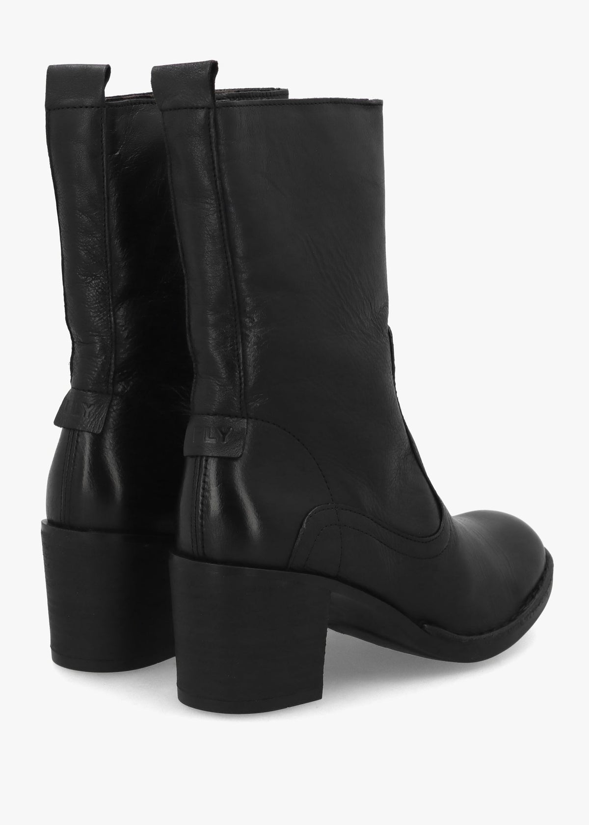 Bore Black Leather Heeled Calf Boots