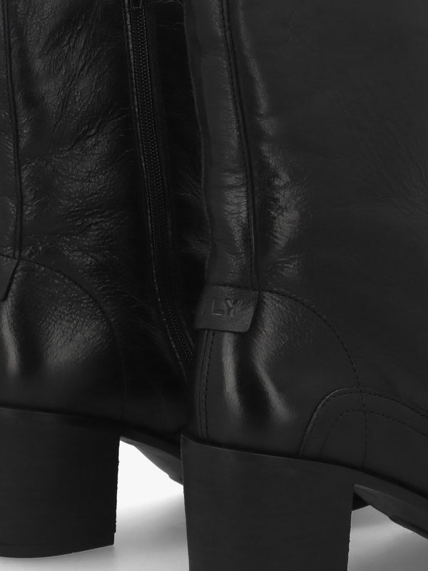 Bore Black Leather Heeled Calf Boots