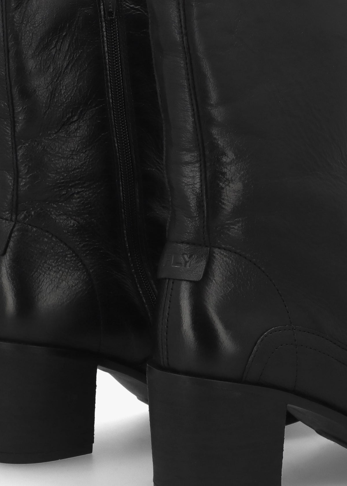 Bore Black Leather Heeled Calf Boots