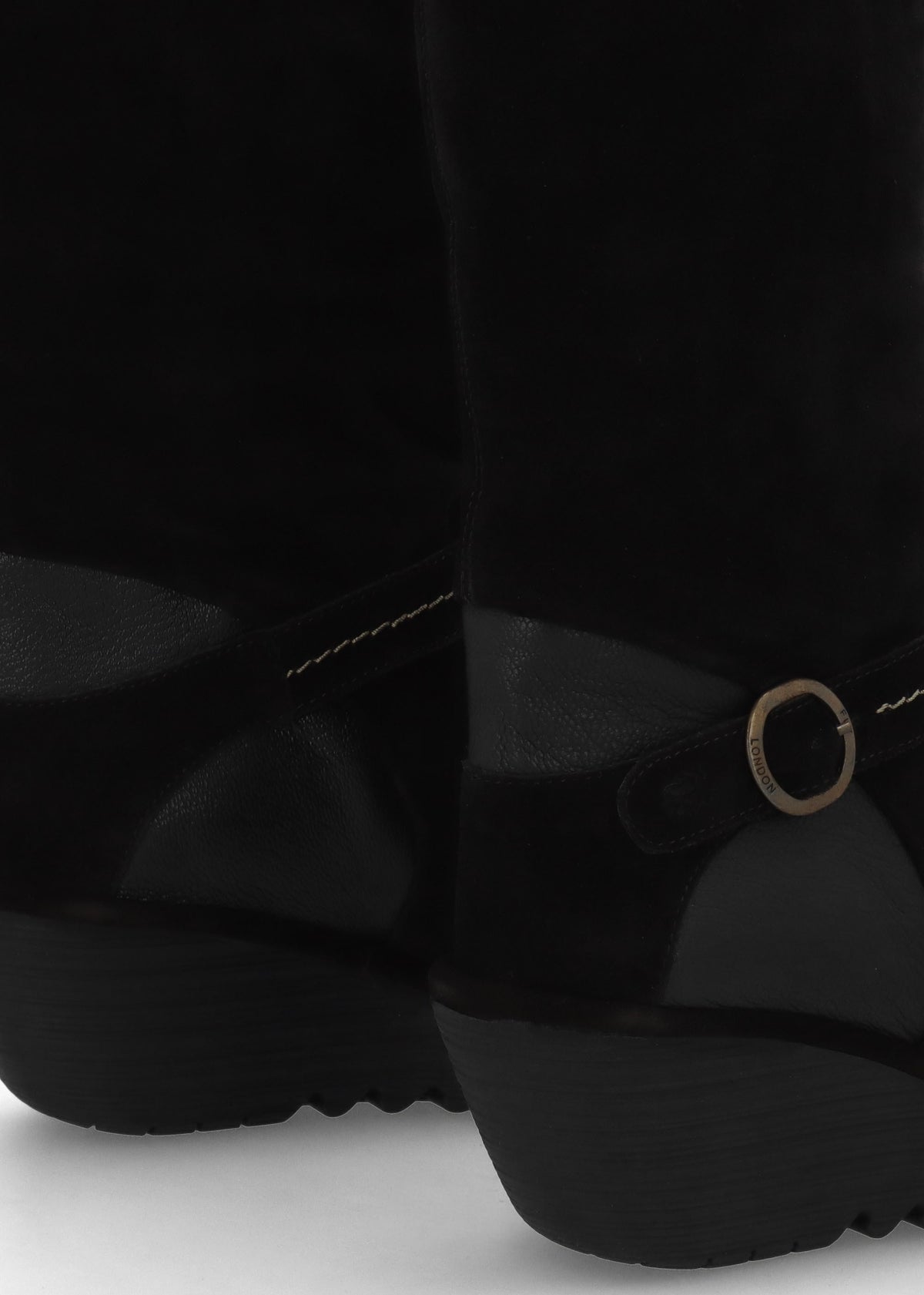 Yavu Black Suede Wedge Knee Boots