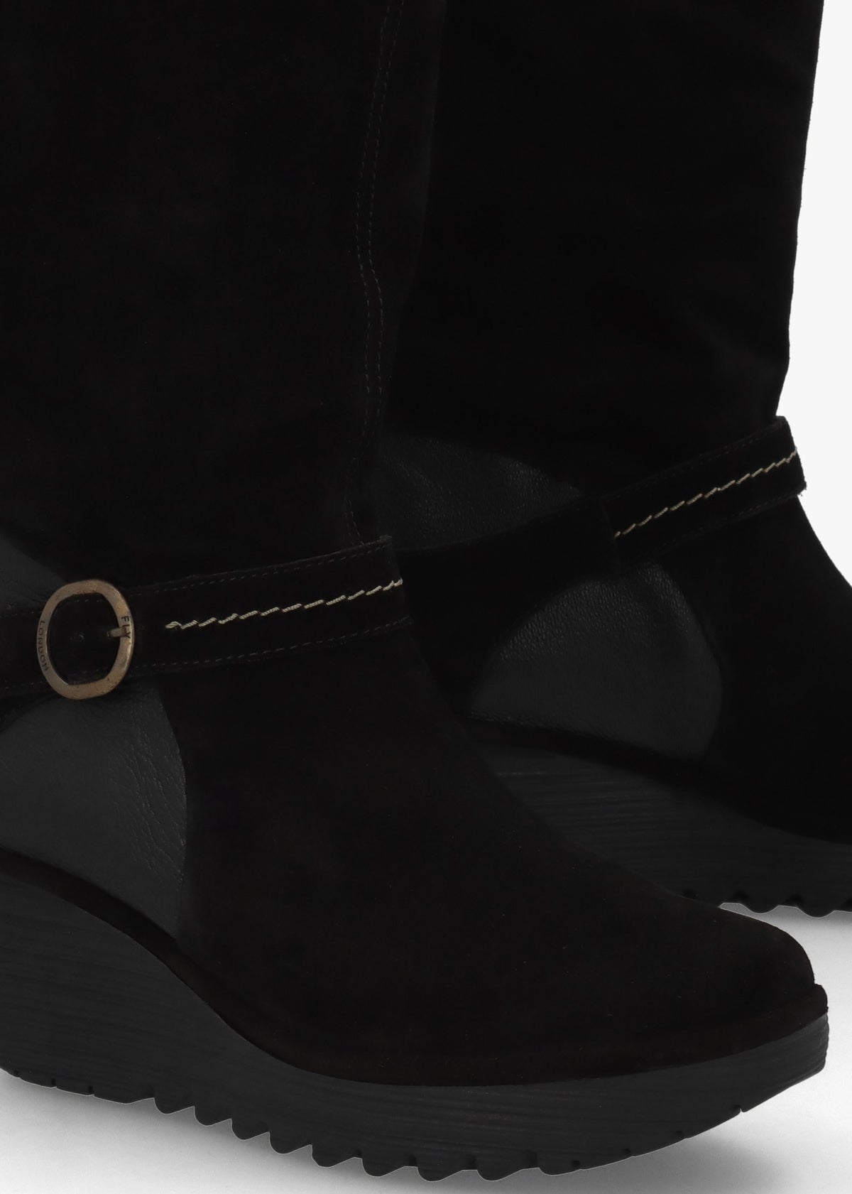 Yavu Black Suede Wedge Knee Boots