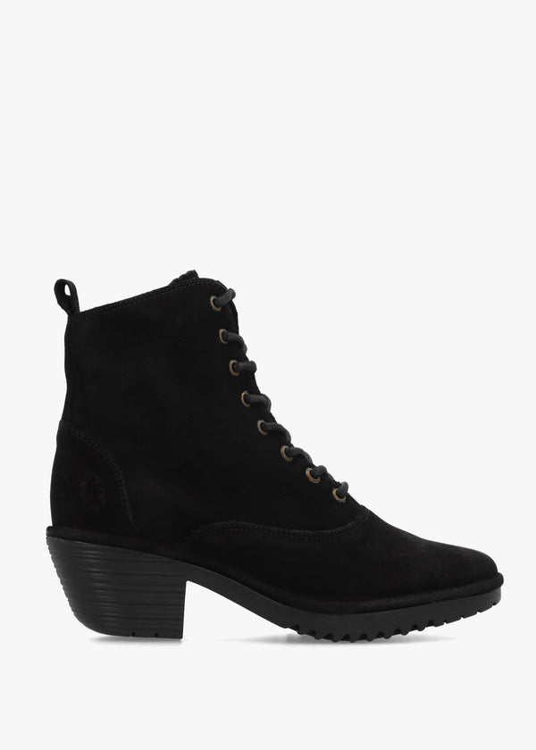 Wune Black Suede Block Heel Ankle Boots