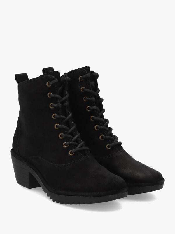 Wune Black Suede Block Heel Ankle Boots