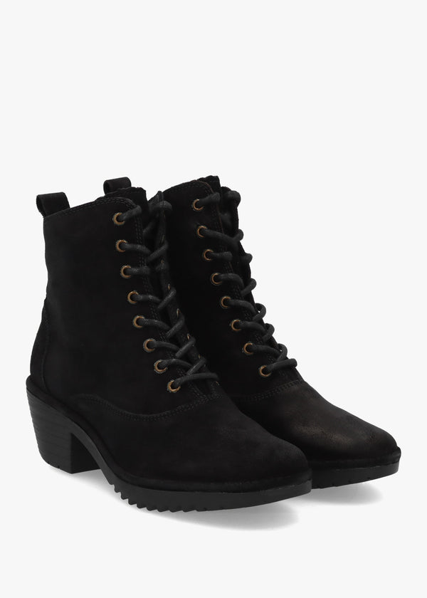 Wune Black Suede Block Heel Ankle Boots