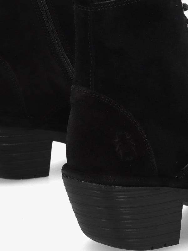 Wune Black Suede Block Heel Ankle Boots
