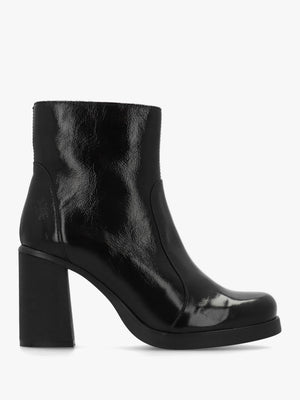 Siju Black Patent Leather Block Heel Ankle Boots