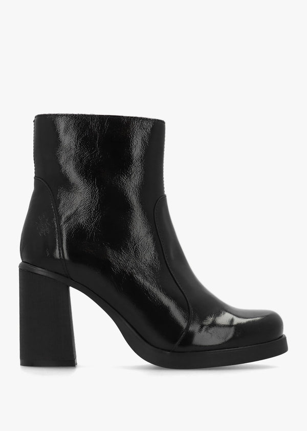 Siju Black Patent Leather Block Heel Ankle Boots