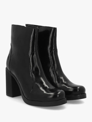 Siju Black Patent Leather Block Heel Ankle Boots