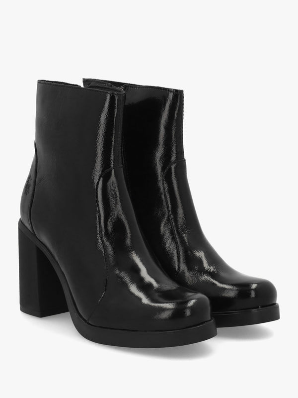 Siju Black Patent Leather Block Heel Ankle Boots