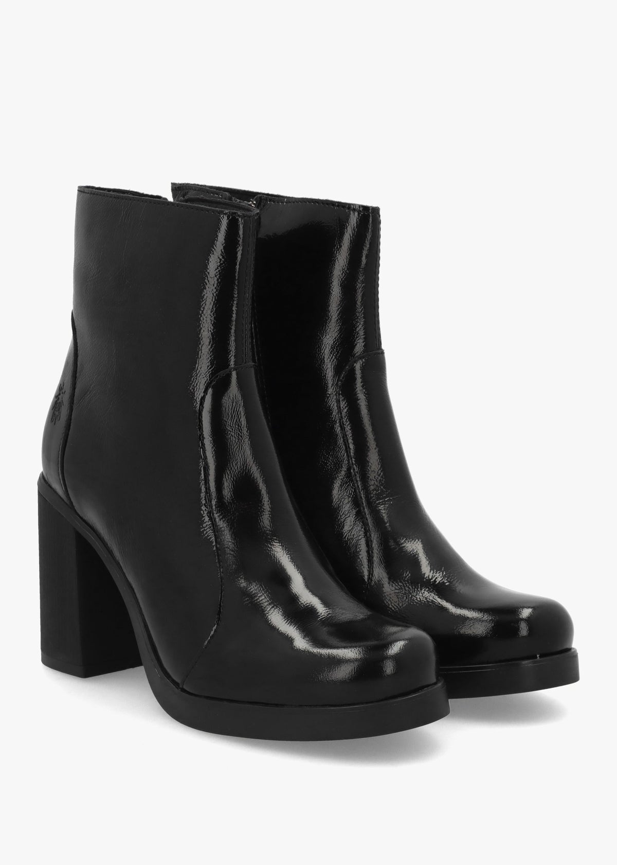 Siju Black Patent Leather Block Heel Ankle Boots