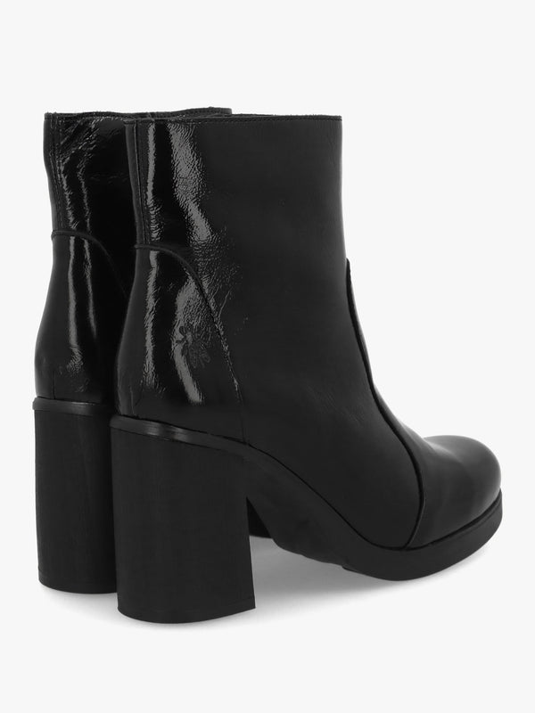 Siju Black Patent Leather Block Heel Ankle Boots