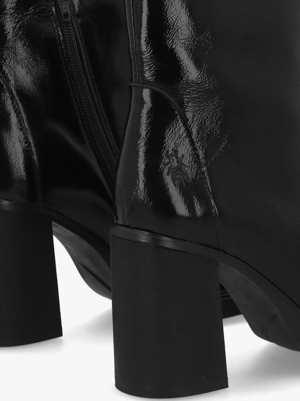 Siju Black Patent Leather Block Heel Ankle Boots