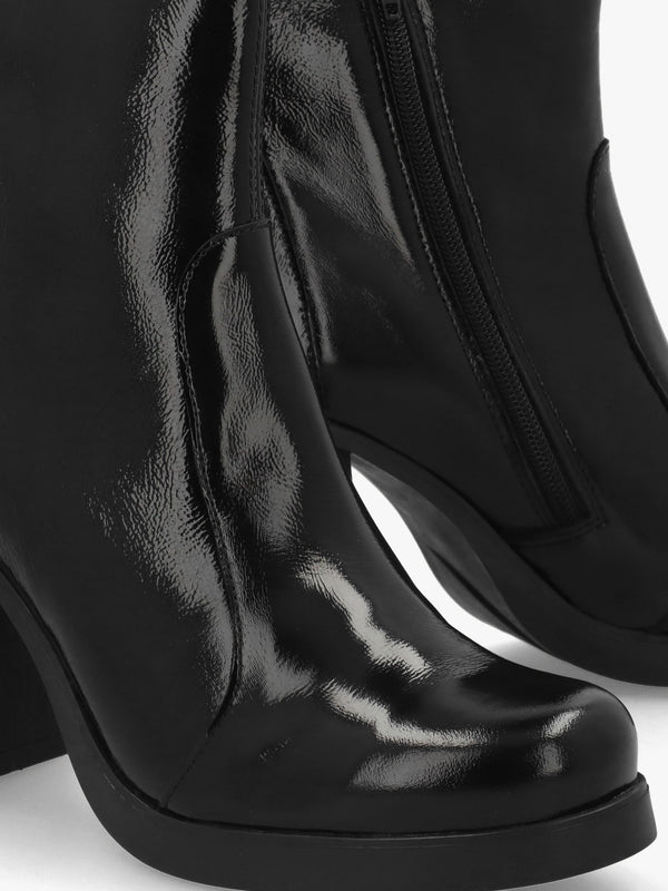Siju Black Patent Leather Block Heel Ankle Boots