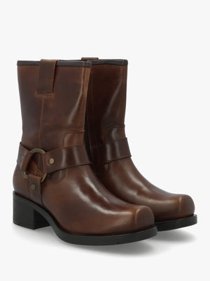 Reva Mocca Leather Chunky Western Boots