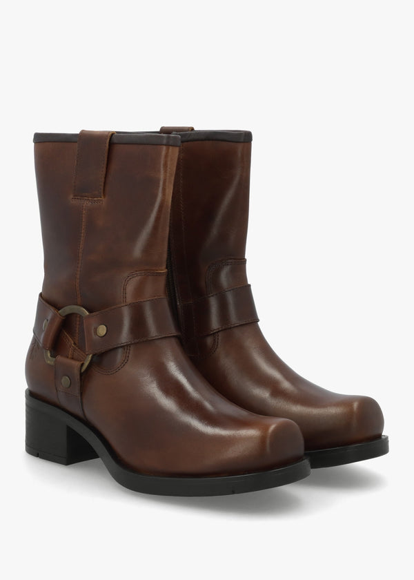 Reva Mocca Leather Chunky Western Boots