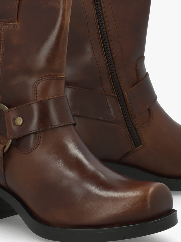 Reva Mocca Leather Chunky Western Boots