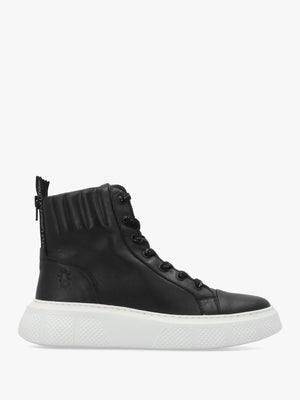 Erby Black & White Leather Sporty Ankle Boots