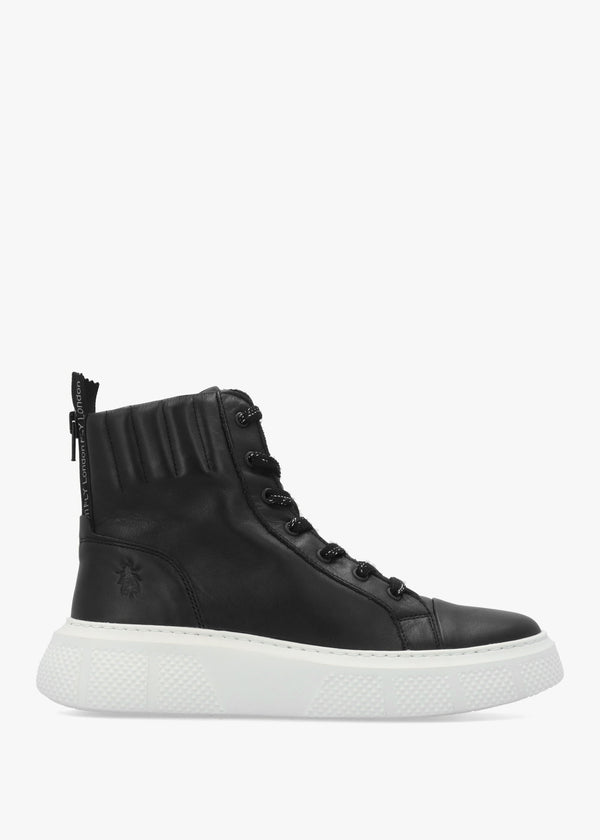 Erby Black & White Leather Sporty Ankle Boots