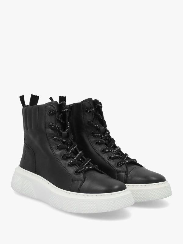 Erby Black & White Leather Sporty Ankle Boots