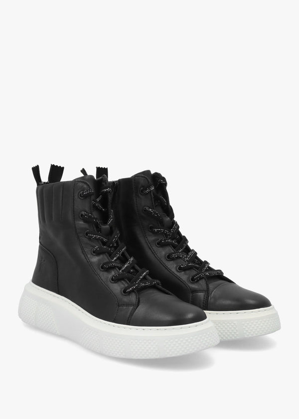 Erby Black & White Leather Sporty Ankle Boots