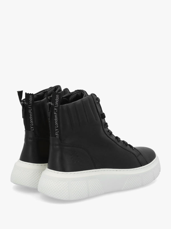 Erby Black & White Leather Sporty Ankle Boots