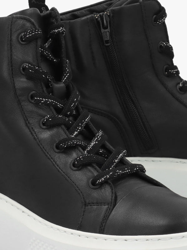 Erby Black & White Leather Sporty Ankle Boots