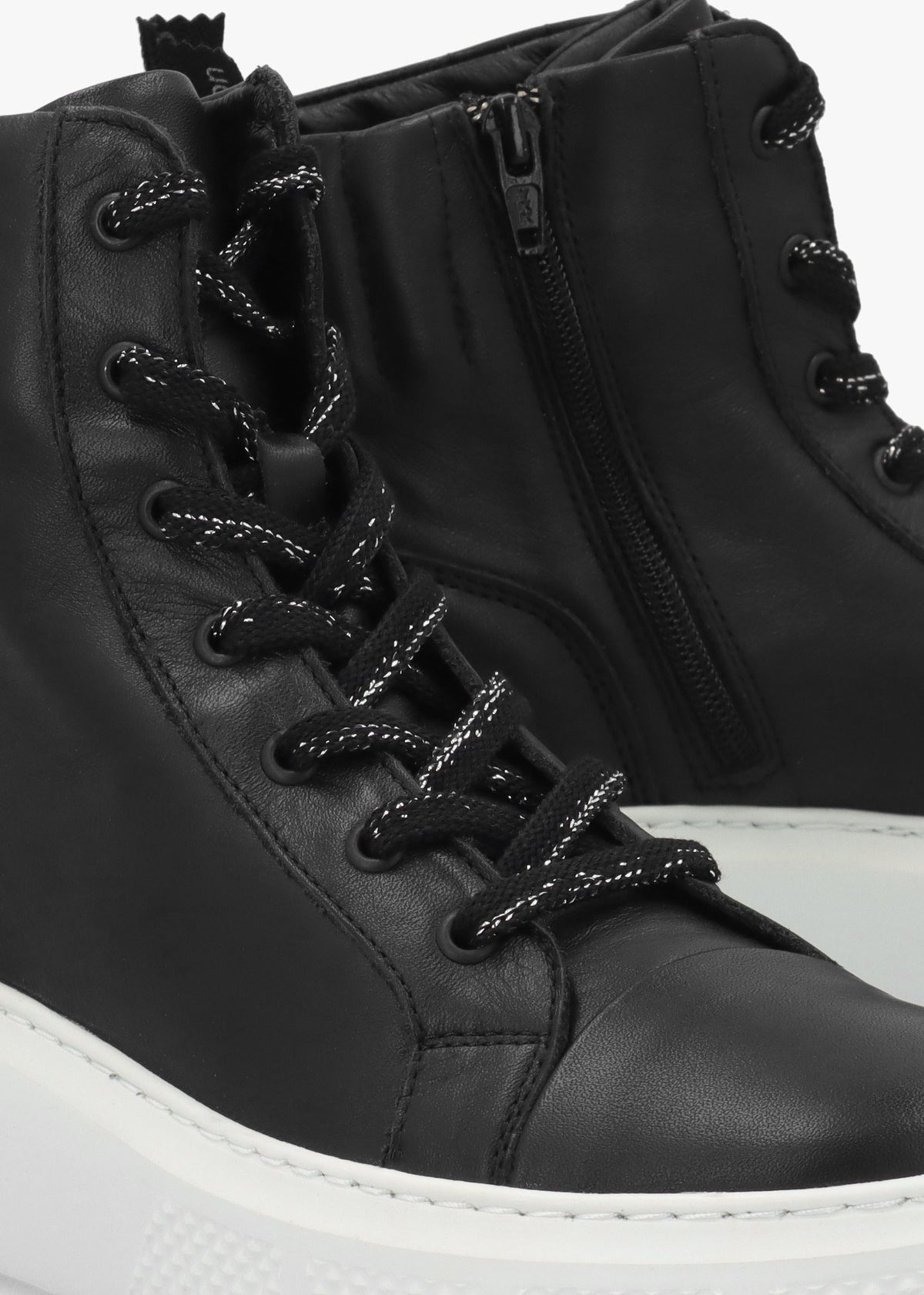 Erby Black & White Leather Sporty Ankle Boots