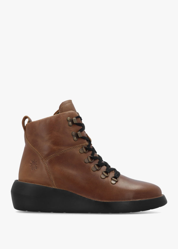 Bika Tan Leather Hiker Wedge Boots