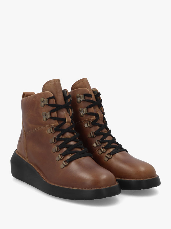 Bika Tan Leather Hiker Wedge Boots