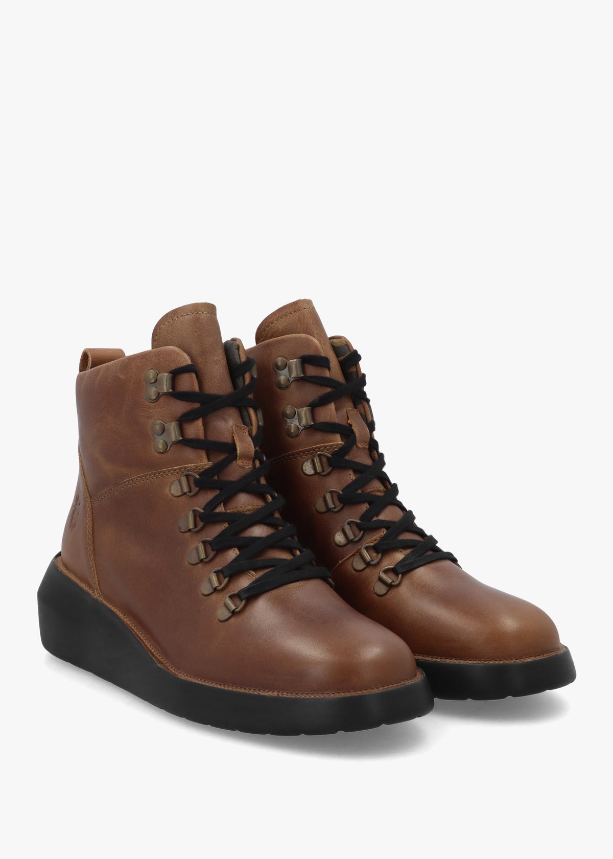 Bika Tan Leather Hiker Wedge Boots