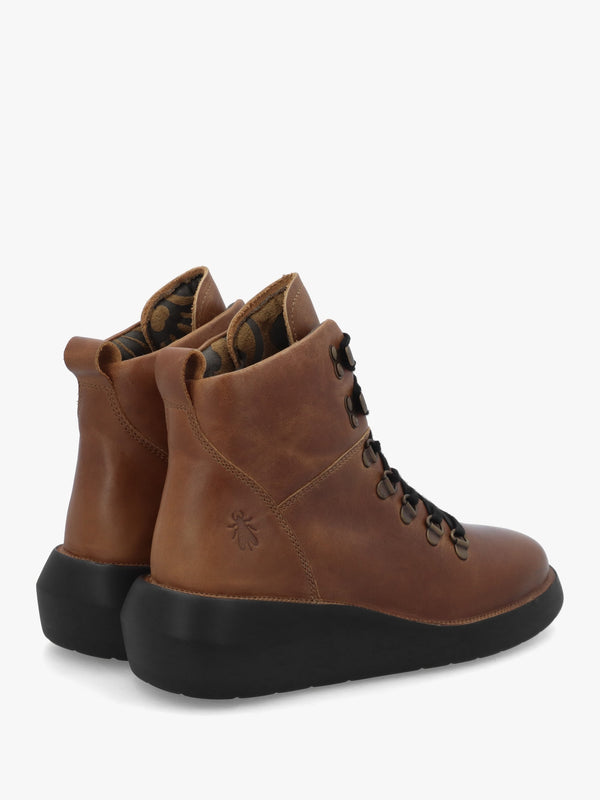 Bika Tan Leather Hiker Wedge Boots