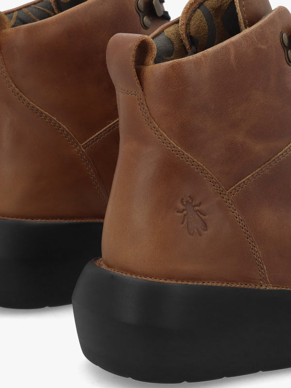Bika Tan Leather Hiker Wedge Boots