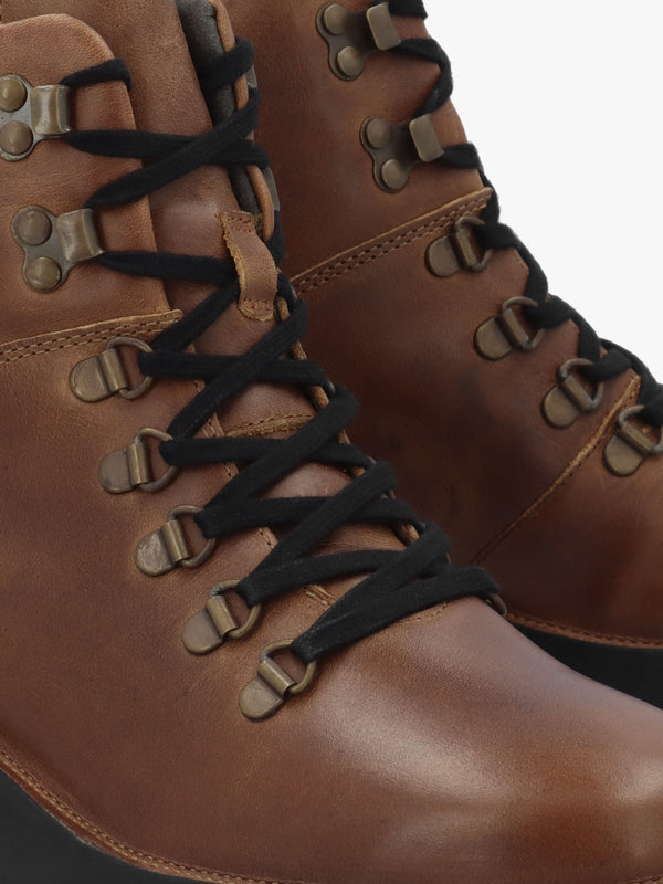 Bika Tan Leather Hiker Wedge Boots